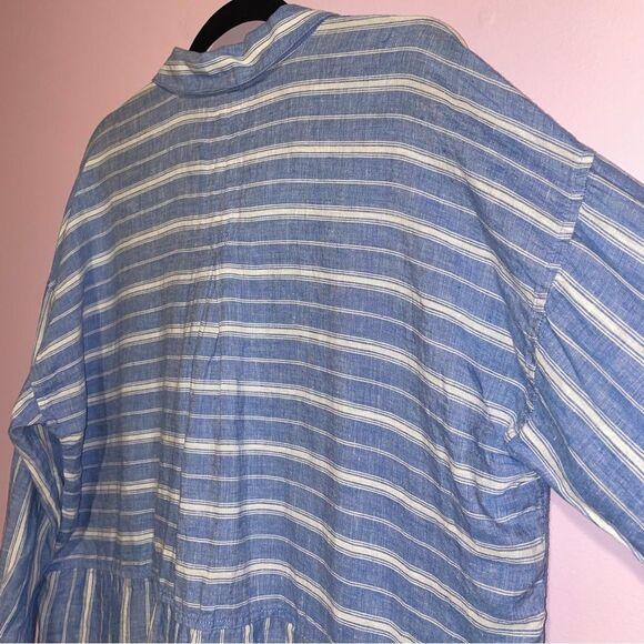 J Jill Linen Long Sleeve Button Up Top Women Size L Stripe Coastal Nautical - Picture 8 of 9